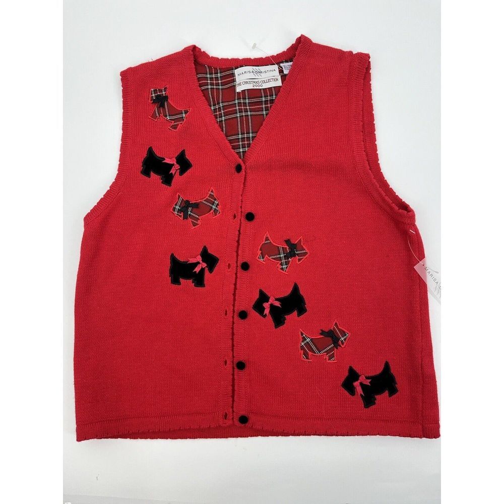 Marisa Christina Christmas Red Scottie Scotty‎ Dog Sweater Vest- Medium Yorkie